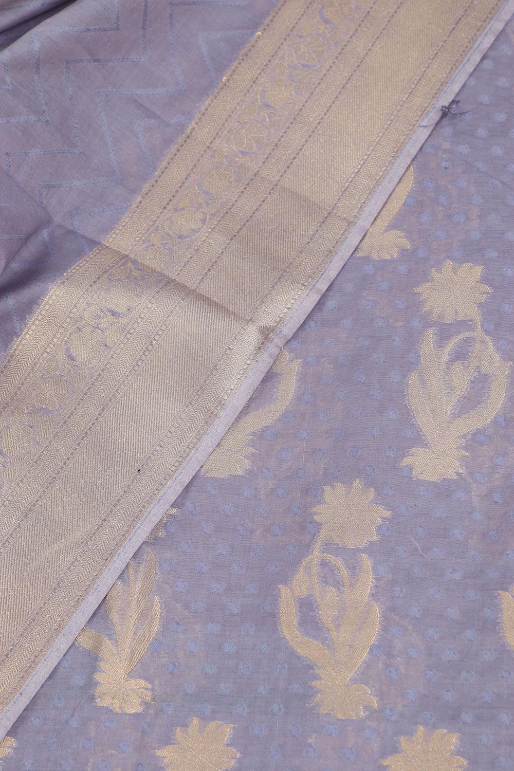 Purple Banarasi Premium Cotton Three Piece Unstitched Flower Design Suit Set - Luxurion World