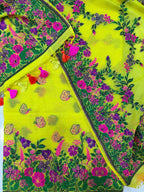 Yellow Banarasi Premium Cotton Three Piece Unstitched Meenakari Flower And Butterfly Design Suit Set - Luxurion World