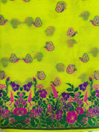 Yellow Banarasi Premium Cotton Three Piece Unstitched Meenakari Flower And Butterfly Design Suit Set - Luxurion World
