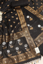 Black Banarasi Cotton Silk Sona Roopa Three Piece Unstitched Suit Set - Luxurion World