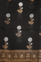 Black Banarasi Cotton Silk Sona Roopa Three Piece Unstitched Suit Set - Luxurion World