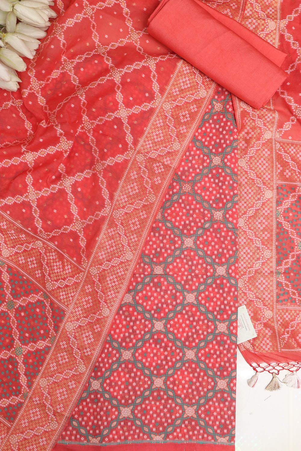 Pink Banarasi Cotton Silk Three Piece Unstitched Suit Set - Luxurion World