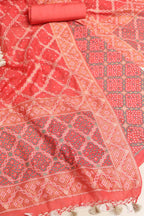 Pink Banarasi Cotton Silk Three Piece Unstitched Suit Set - Luxurion World