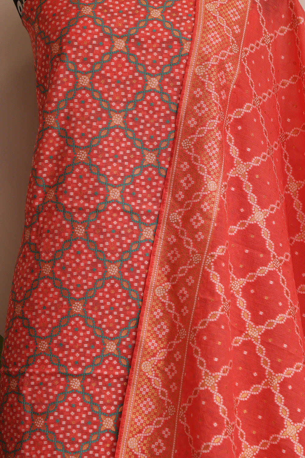 Pink Banarasi Cotton Silk Three Piece Unstitched Suit Set - Luxurion World