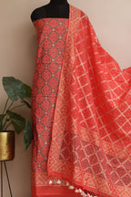 Pink Banarasi Cotton Silk Three Piece Unstitched Suit Set - Luxurion World