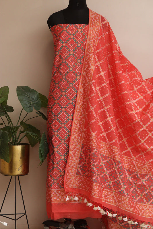 Pink Banarasi Cotton Silk Three Piece Unstitched Suit Set - Luxurion World