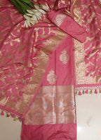 Pink Banarasi Silk Sona Roopa Three Piece Unstitched Suit Set - Luxurion World
