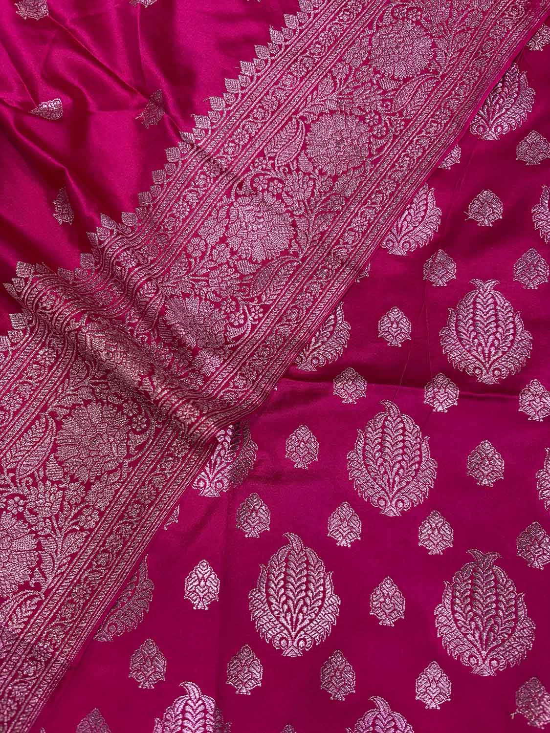 Pink Banarasi Mashru Silk Boota Design Three Piece Unstitched Suit Set - Luxurion World