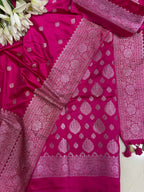 Pink Banarasi Mashru Silk Boota Design Three Piece Unstitched Suit Set - Luxurion World