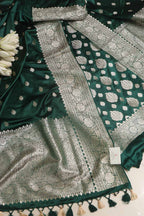 Green Banarasi Mashru Silk Boota Design Three Piece Unstitched Suit Set - Luxurion World