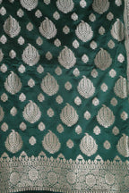Green Banarasi Mashru Silk Boota Design Three Piece Unstitched Suit Set - Luxurion World