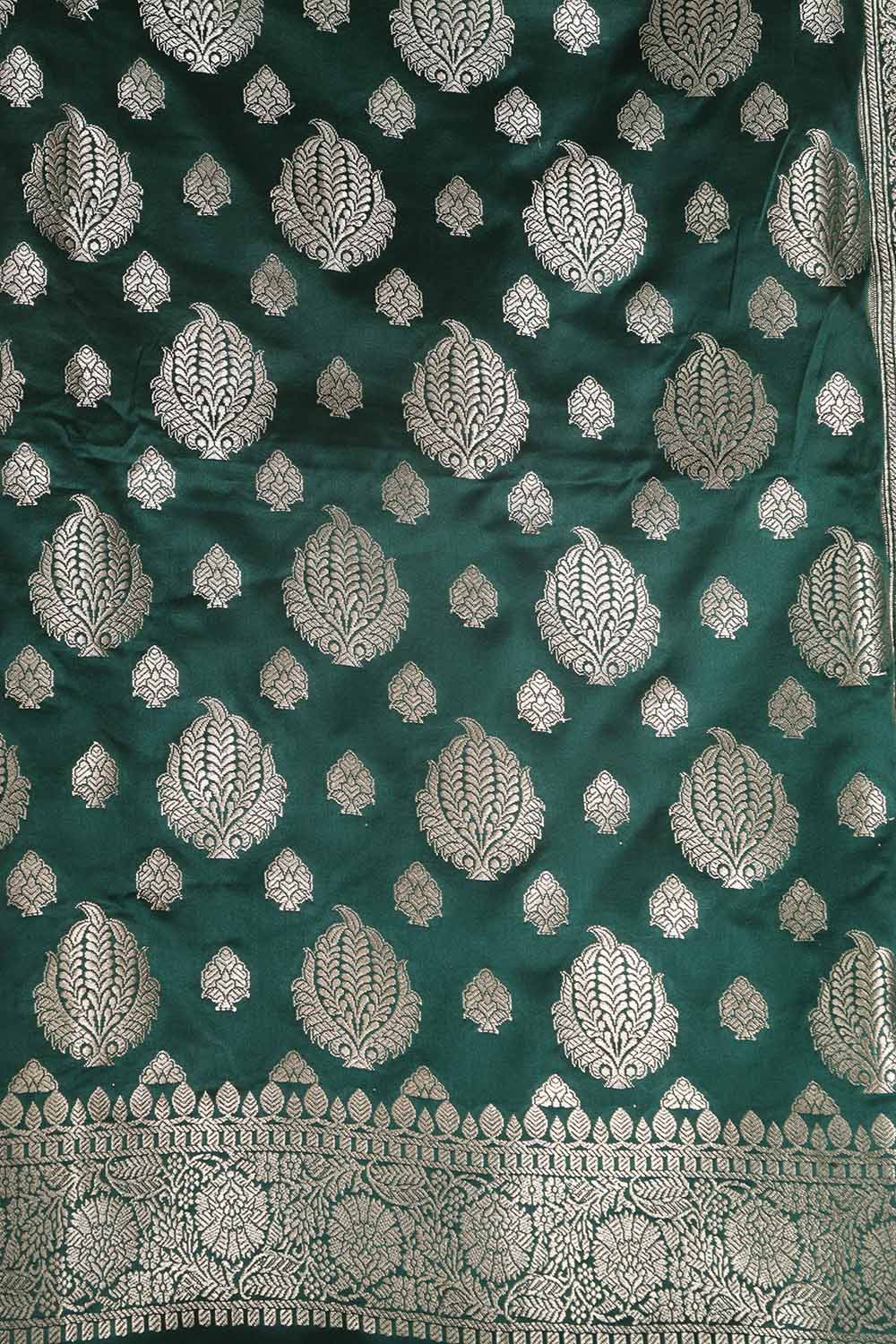 Green Banarasi Mashru Silk Boota Design Three Piece Unstitched Suit Set - Luxurion World