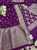 Purple Banarasi Mashru Silk Boota Design Three Piece Unstitched Suit Set - Luxurion World