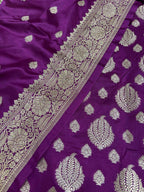 Purple Banarasi Mashru Silk Boota Design Three Piece Unstitched Suit Set - Luxurion World