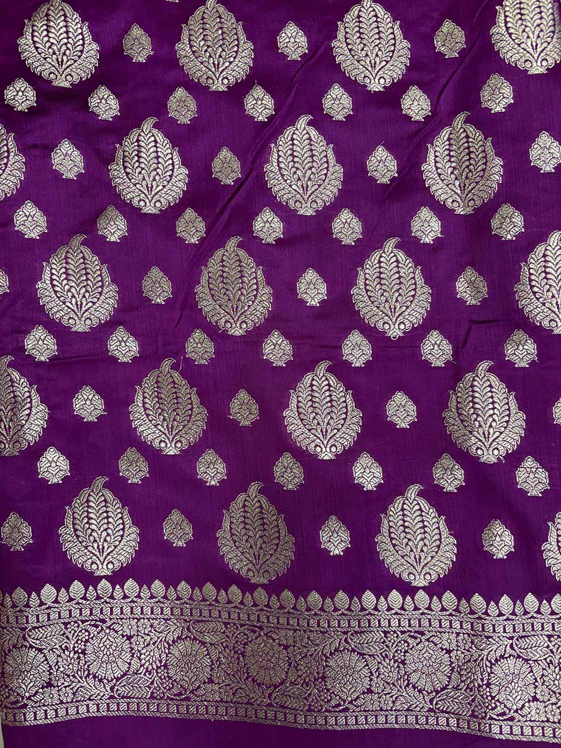 Purple Banarasi Mashru Silk Boota Design Three Piece Unstitched Suit Set - Luxurion World