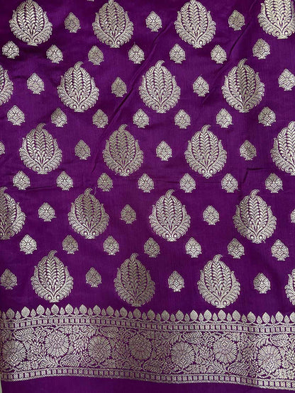 Purple Banarasi Mashru Silk Boota Design Three Piece Unstitched Suit Set - Luxurion World
