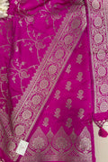 Pink Banarasi Mashru Silk Flower Design Three Piece Unstitched Suit Set - Luxurion World
