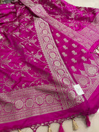 Pink Banarasi Mashru Silk Flower Design Three Piece Unstitched Suit Set - Luxurion World