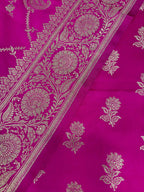 Pink Banarasi Mashru Silk Flower Design Three Piece Unstitched Suit Set - Luxurion World