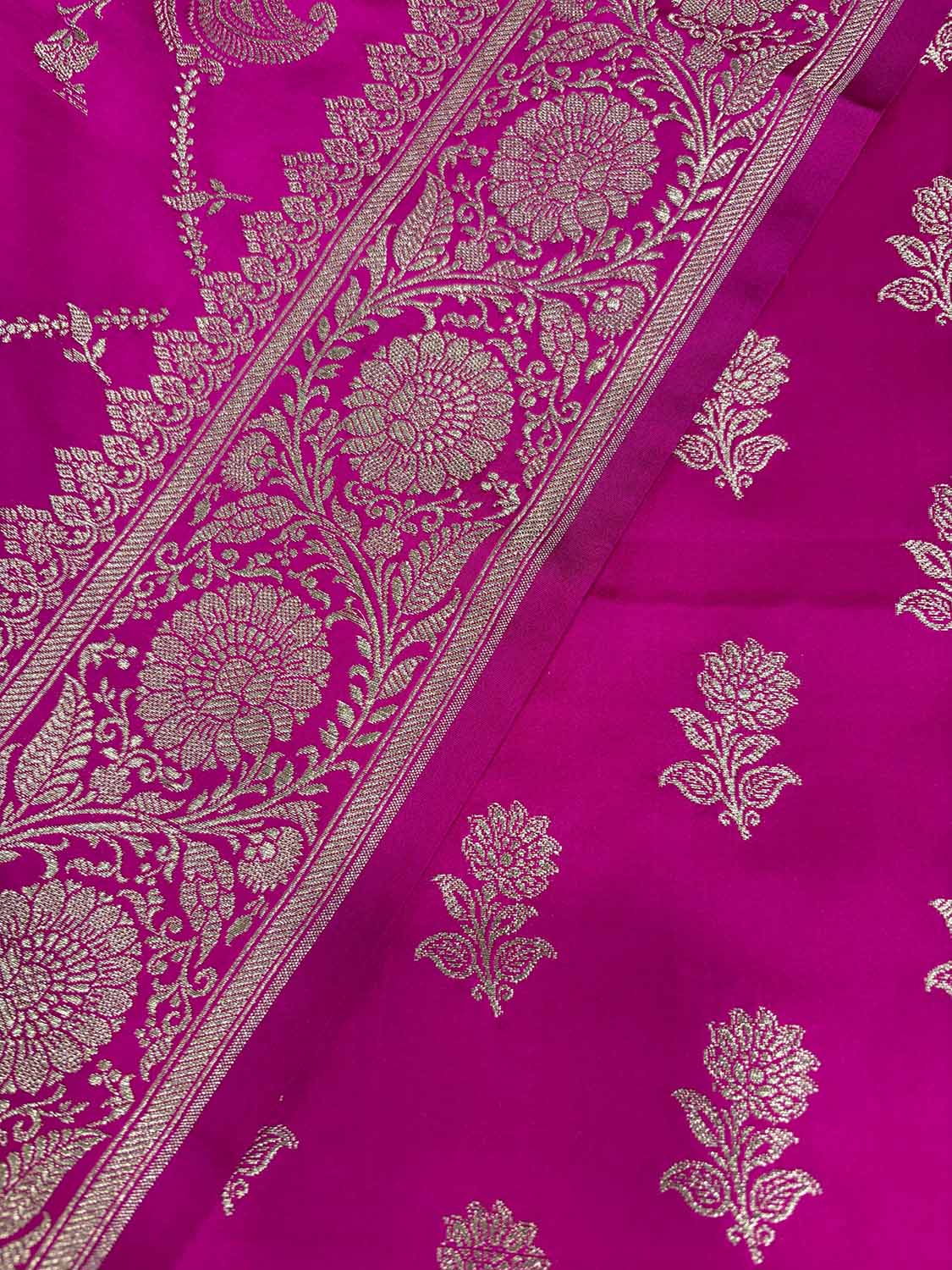 Pink Banarasi Mashru Silk Flower Design Three Piece Unstitched Suit Set - Luxurion World