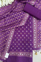 Elegant Purple Banarasi Jamdani Cotton Sona Roopa Three Piece Unstitched Suit Set - Luxurion World