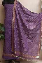 Elegant Purple Banarasi Jamdani Cotton Sona Roopa Three Piece Unstitched Suit Set - Luxurion World
