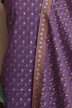 Elegant Purple Banarasi Jamdani Cotton Sona Roopa Three Piece Unstitched Suit Set - Luxurion World