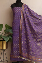 Elegant Purple Banarasi Jamdani Cotton Sona Roopa Three Piece Unstitched Suit Set - Luxurion World