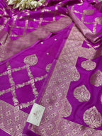 Stunning Pink Banarasi Silk Three Piece Unstitched Suit Set - Luxurion World