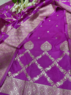 Stunning Pink Banarasi Silk Three Piece Unstitched Suit Set - Luxurion World