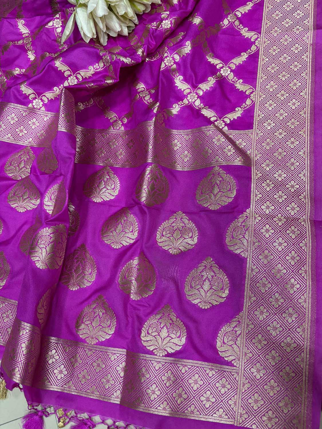 Stunning Pink Banarasi Silk Three Piece Unstitched Suit Set - Luxurion World