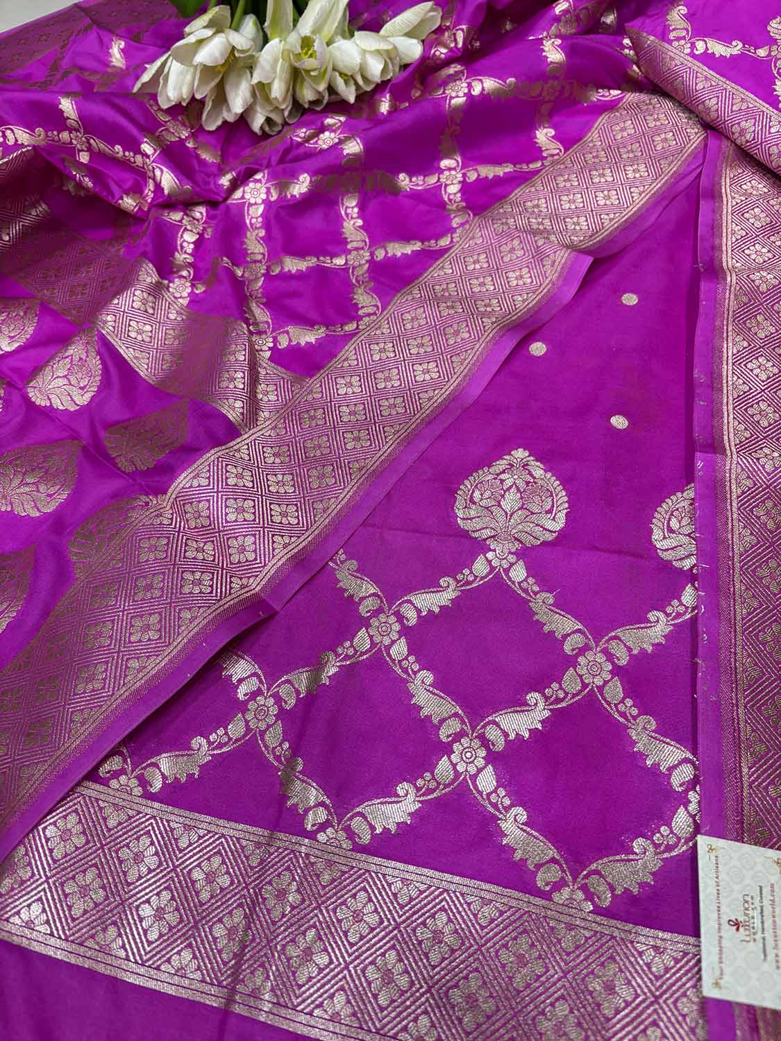 Stunning Pink Banarasi Silk Three Piece Unstitched Suit Set - Luxurion World