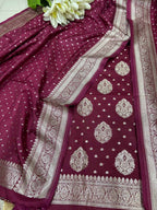 Elegant Maroon Banarasi Silk Three Piece Unstitched Suit Set - Luxurion World