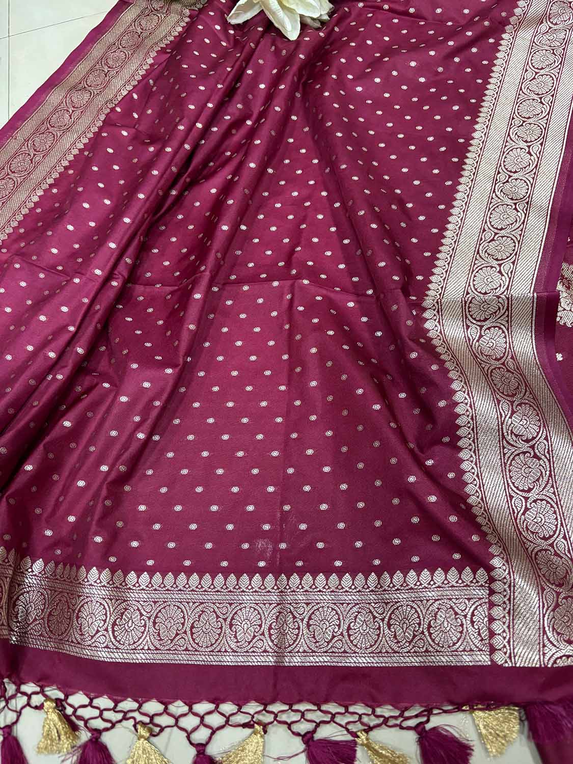 Elegant Maroon Banarasi Silk Three Piece Unstitched Suit Set - Luxurion World