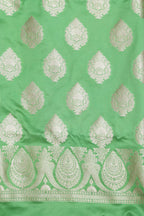 Green Banarasi Mashru Silk Flower Design Three Piece Unstitched Suit Set - Luxurion World