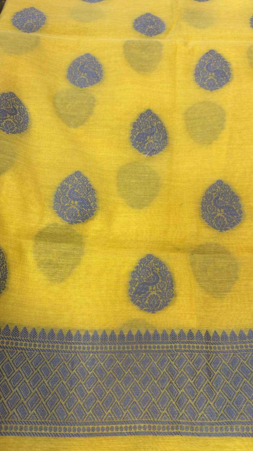 Yellow Pure Cotton Banarasi Three Piece Unstitched Suit Set - Luxurion World