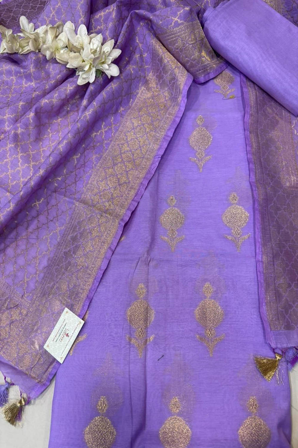 Purple Pure Cotton Banarasi Three Piece Unstitched Suit Set - Luxurion World