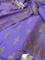 Purple Pure Cotton Banarasi Three Piece Unstitched Suit Set - Luxurion World