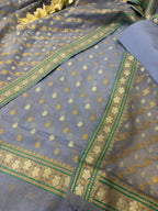 Blue Pure Cotton Banarasi Three Piece Unstitched Suit Set - Luxurion World
