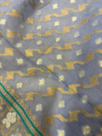Blue Pure Cotton Banarasi Three Piece Unstitched Suit Set - Luxurion World