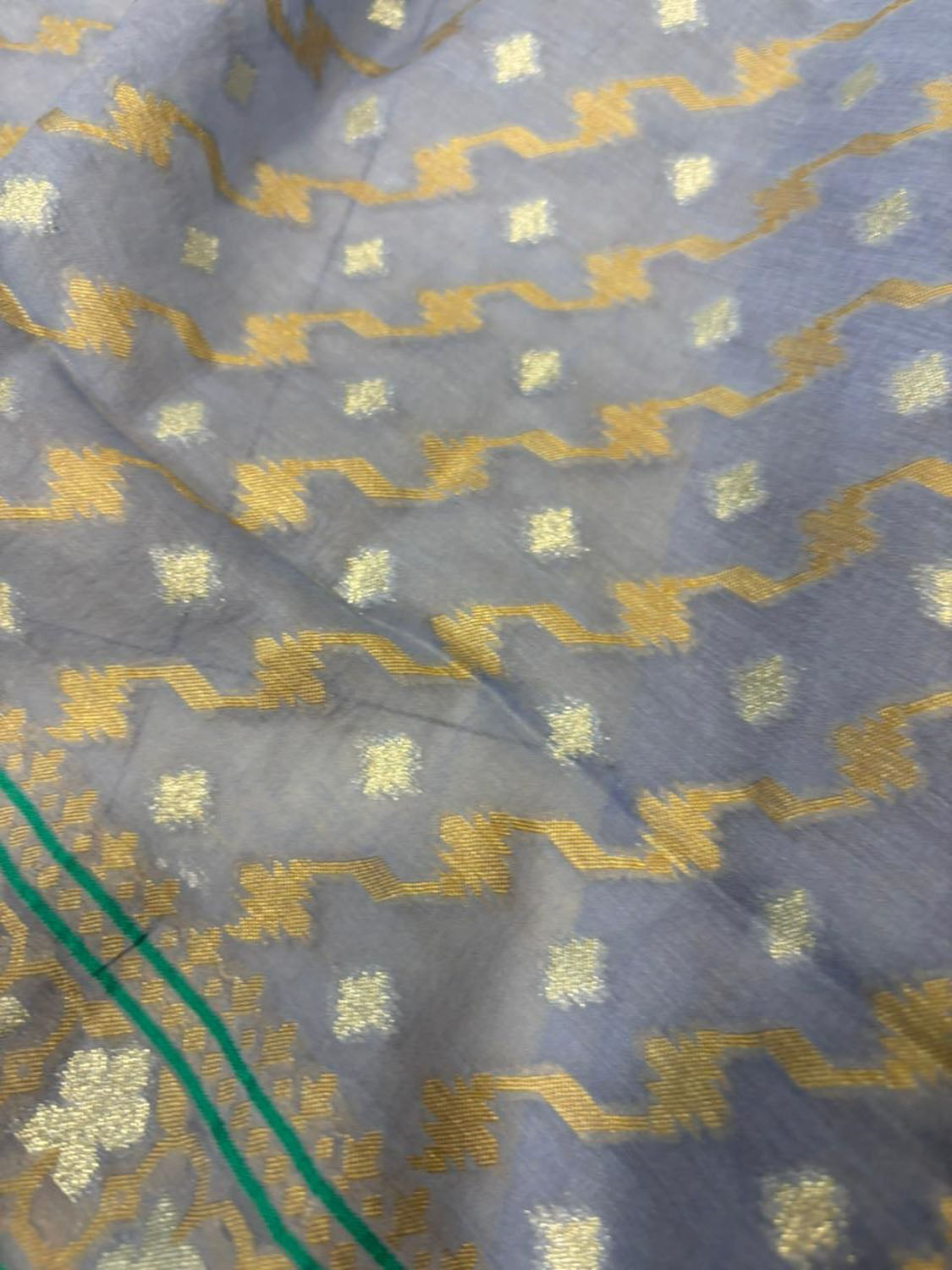 Blue Pure Cotton Banarasi Three Piece Unstitched Suit Set - Luxurion World