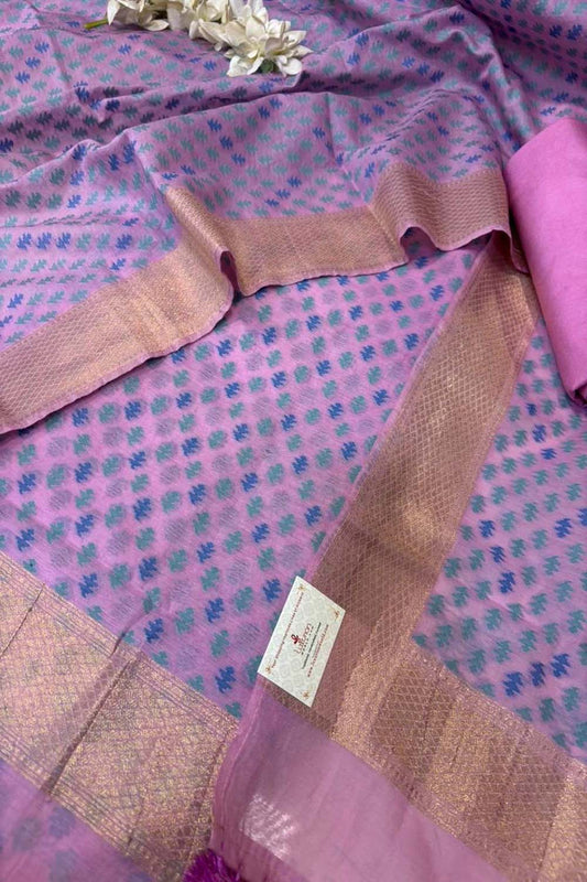 Pretty in Pink: Pure Cotton Banarasi Three Piece Unstitched Suit Set - Luxurion World