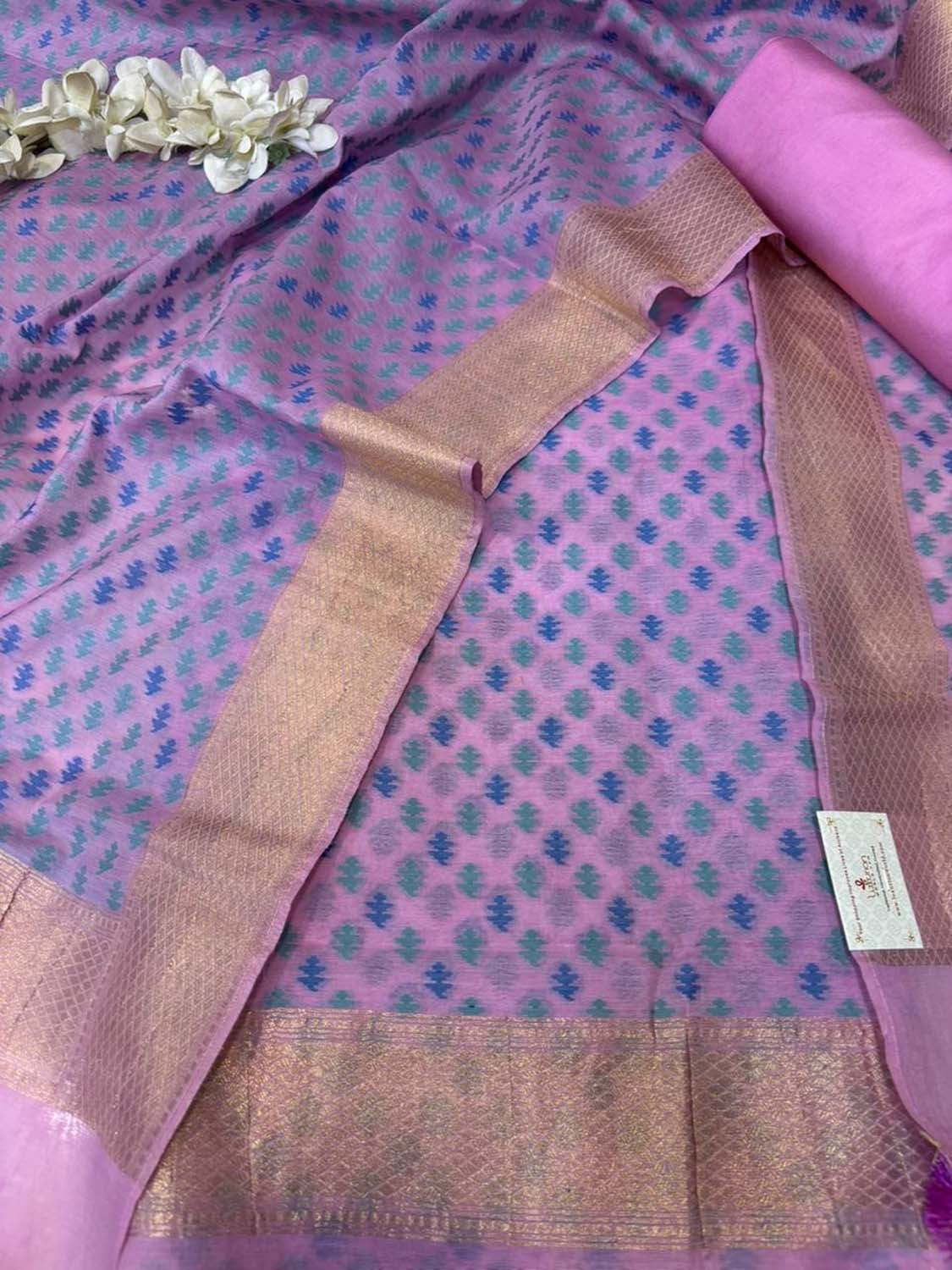 Pretty in Pink: Pure Cotton Banarasi Three Piece Unstitched Suit Set - Luxurion World