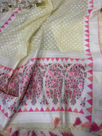 Pastel Pure Cotton Banarasi Three Piece Unstitched Suit Set - Luxurion World
