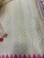 Pastel Pure Cotton Banarasi Three Piece Unstitched Suit Set - Luxurion World