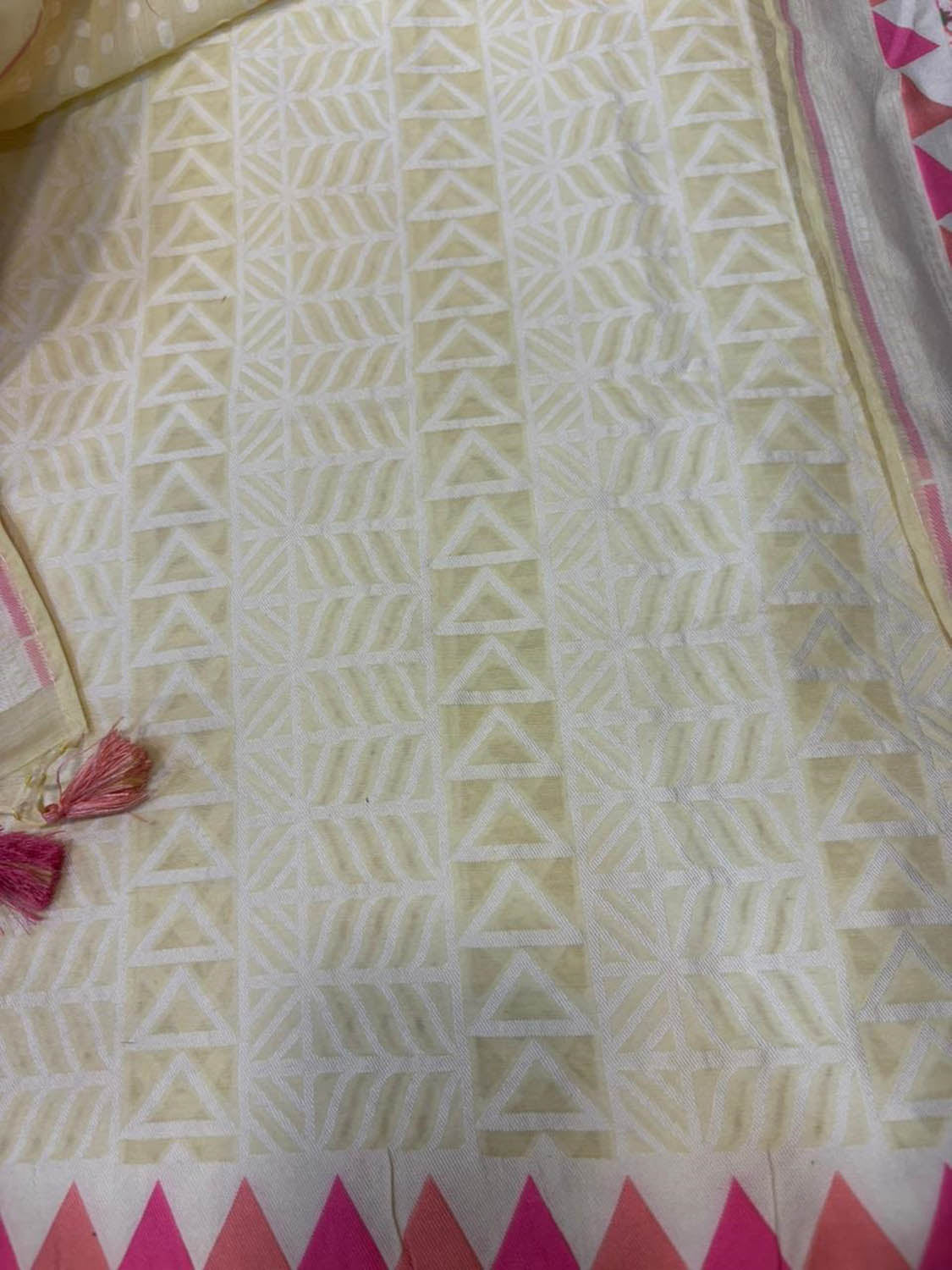 Pastel Pure Cotton Banarasi Three Piece Unstitched Suit Set - Luxurion World