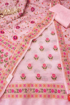 Pink Pure Cotton Banarasi Three Piece Unstitched Suit Set - Luxurion World