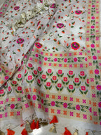 Stunning Off White Pure Cotton Banarasi Three Piece Unstitched Suit Set - Luxurion World