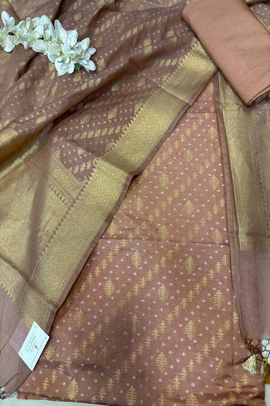 Pastel Pure Cotton Banarasi Three Piece Unstitched Suit Set - Luxurion World