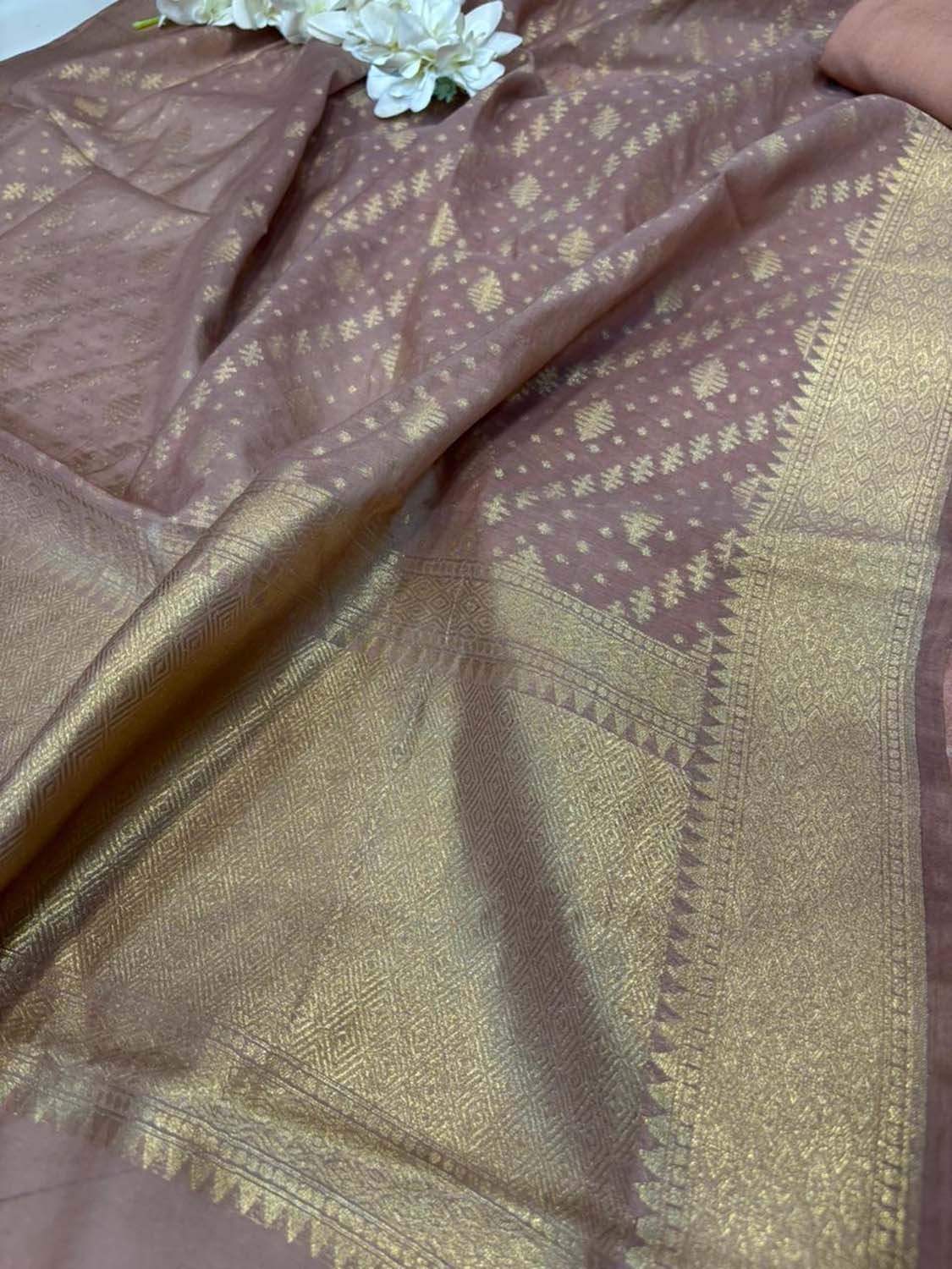 Pastel Pure Cotton Banarasi Three Piece Unstitched Suit Set - Luxurion World